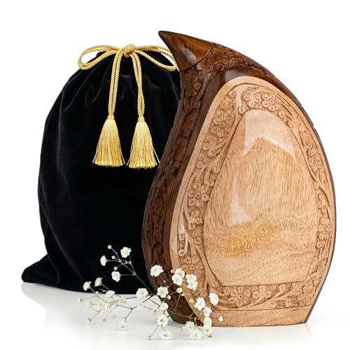 Wooden Teardrop Urns for Human Ashes – 80 lb Black Thunderstorm Pattern Cremation Urn, Decorative Burial Container for Ashes Adult Male or Female Memorial Display - size: Teardrop Medium 80 Cu In