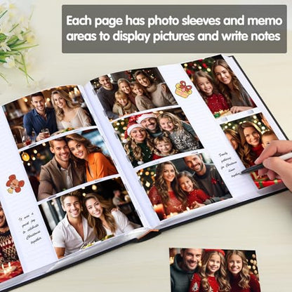 600 Pocket 4x6 Photo Album with Writing Space, Linen Cover, Black - color: 600 Pockets Black