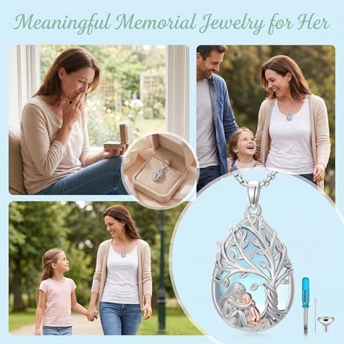 Tree of Life Urn Necklace for Ashes/Pet Cremation Teardrop Moonstone Necklace Pendant Jewelry Gifts for Mom Wife Women Birthday Christmas Memorial Day - color: Dog Urn Necklace
