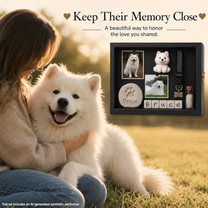 10.6 x 8.7 Inch Pet Memorial Shadow Box for Loss of Dog Cat Memorial Gifts | Frame Paw Print Kit Fur Keepsake for Ashes, Photos and Keepsakes, Memorial Gifts for Loss of Dog Pet Remembrance