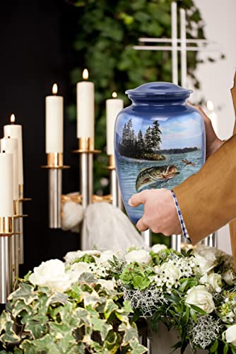 Gone Fishing Bass Cremation Urn – Adult Urn for Human Ashes up to 210 lbs – Fisherman Tribute Memorial Funeral Urn for Men and Women – Full Size Bass Fish Urn with Velvet Bag (Large) - size: Large (Bass)