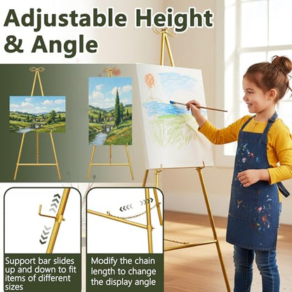 Gold Easel Stand for Sign, 55'' Adjustable Easel Stand for Display, Metal Easel Display Stand Heavy Duty(Round Tube) - color: Gold