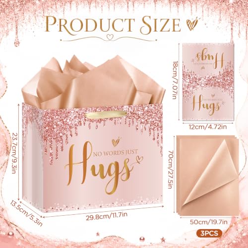 Sympathy Gift Bag for Loss of Loved One Sympathy Gifts Bag with Wrapping Paper and Greeting Card Rose Gold No Words Just Hugs Gift Wrapping Bag Thinking of You Encouragement Bereavement Party Supplies - color: Rose Gold