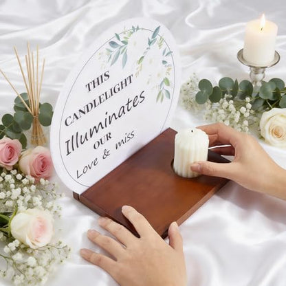 PH PandaHall Memorial Candle Holder Sympathy Gifts Acrylic Wedding Sign with Wooden Stand Memorial Table Sign for Loss of Loved Memorials Service Ceremony Decor Bereavement Gift, 5.9x10.6 Inch