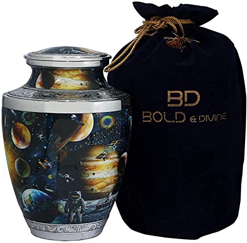 BOLD & DIVINE Cosmic Galaxy Cremation Urn | Human Ashes Adult Memorial urn, Burial, Funeral Cremation Urns | 200 Cubic Inches Adult/Large with Velvet Bag - color: Cosmic Galaxy