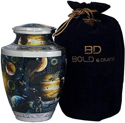 BOLD & DIVINE Cosmic Galaxy Cremation Urn | Human Ashes Adult Memorial urn, Burial, Funeral Cremation Urns | 200 Cubic Inches Adult/Large with Velvet Bag - color: Cosmic Galaxy