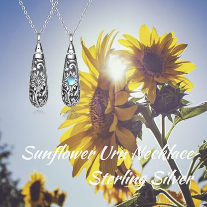Sterling Silver Flower Tree Life Cremation Urn Necklace for Women - color: Tear *Sunfl. Sty1 (Mo/St)