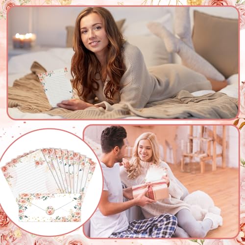 TaoBary 160 Pcs Stationery Paper Set 50 Double Sided Stationery Papers with 50 Matching Envelopes and 60 Round Dot Sticker, 10 Design(Floral,8.5 x 11 Inch) - size: 8.5 x 11 Inch, style: Floral