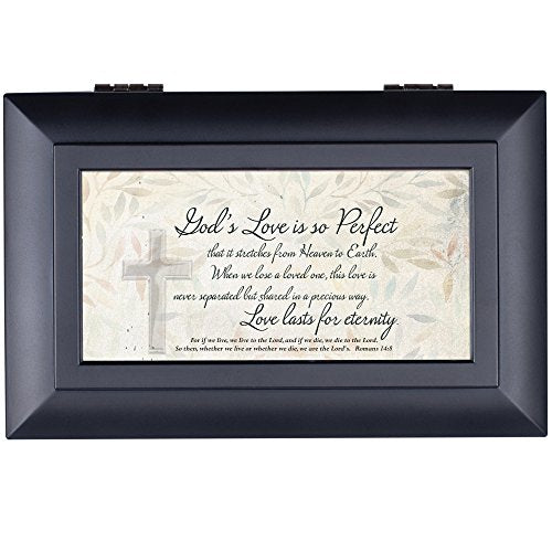 Cottage Garden Gods Love Perfect Lasts for Eternity Matte Black Jewelry Music Box Plays Amazing Grace
