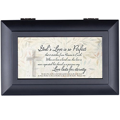 Cottage Garden Gods Love Perfect Lasts for Eternity Matte Black Jewelry Music Box Plays Amazing Grace