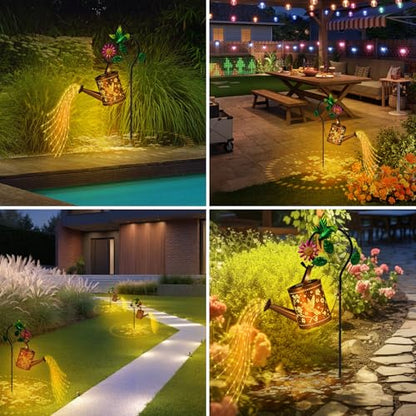 Hummingbird Outdoor Hanging Solar Lantern Waterproof Metal Openwork Hummingbird Watering Can Landscape Lights with Shepherd Hook for Porch Lawn Driveway Backyard Pathway Gifts for Women Mom Grandma - style: Hummingbird Watering Can