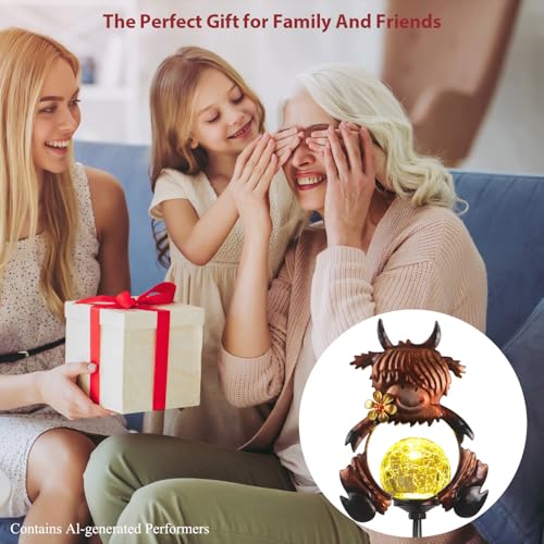 2 Pack Solar Highland Cow Garden Stake Lights for Outside Waterproof - color: Brown-2 Pack