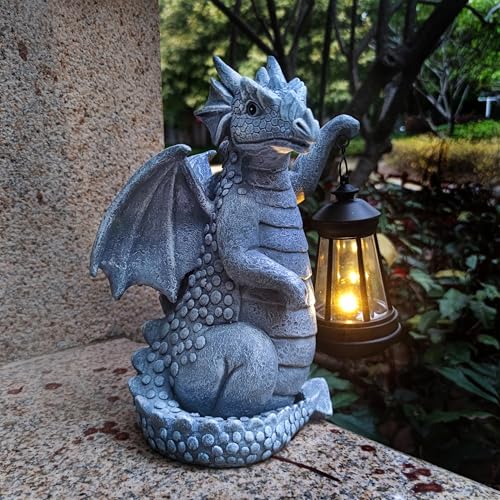 Dragon Solar Outdoor Garden Statue - Dragon Outdoor Figurie Lights - Yard Decorative Outdoor Statue Suitable for Patio, Balcony, Patio Decoration - Specially Customized Gift for Mom - color: Gray(gragon )