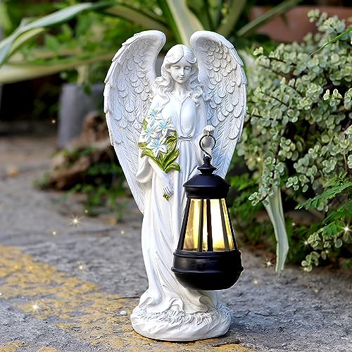 VChymm Solar Angel Outdoor Garden Decor Statues – 13.2 inches Solar Outdoor Sculptures for Outside Yard Art Patio Balcony Front Lawn Ornaments Gifts for Mom Grandma Women - color: White