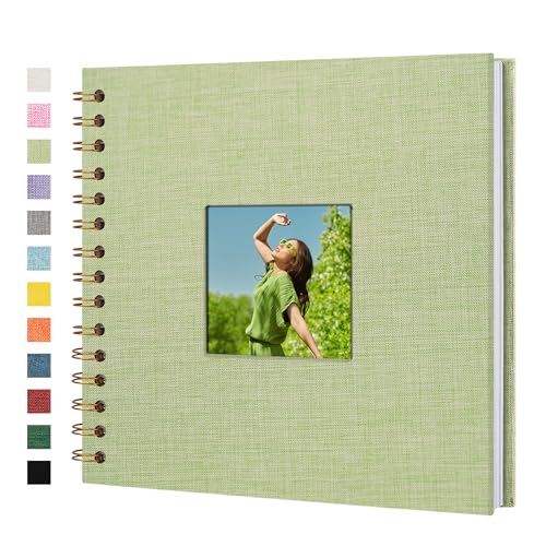 Scrapbook Photo Album, Linen Covered, 8x8 Inches, 20 Sheets/40 Pages | Hardcover Kraft White Pages, Wedding Guest Book, Travel Memory Book, Christmas, Baby Shower Keepsake, Family Album - color: GrassGreen, size: 8x8 Inch 40 Pages