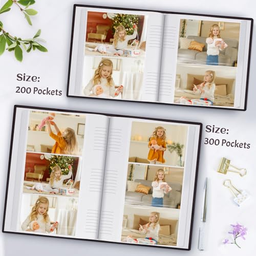 Popotop Photo Album 4x6 300 Photos with Writing Space, Leather Cover Album with Display Picture Window, Photo Book for Wedding Family Baby Gift - color: Coffee, size: 300 Pockets