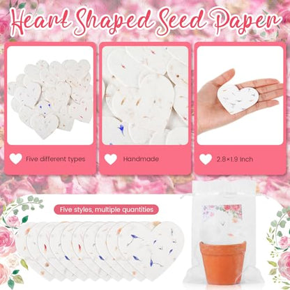 50 Sets Wedding Gifts for Guests Heart Shaped Seed Paper Baby Shower Seed Packet Party Favor Plantable Paper Thank You Cards Mini Terracotta Pots and Organza Bags for Bridal Shower Party Favor