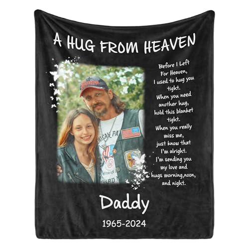 PUREFLY Custom Memorial Blanket with Photo for Loss of Loved One, Memorial Gifts for Loss of Mom Dad, Personalized Sympathy Bereavement Remembrance Grieving Gifts for Loss of Daughter Son - color: Black3