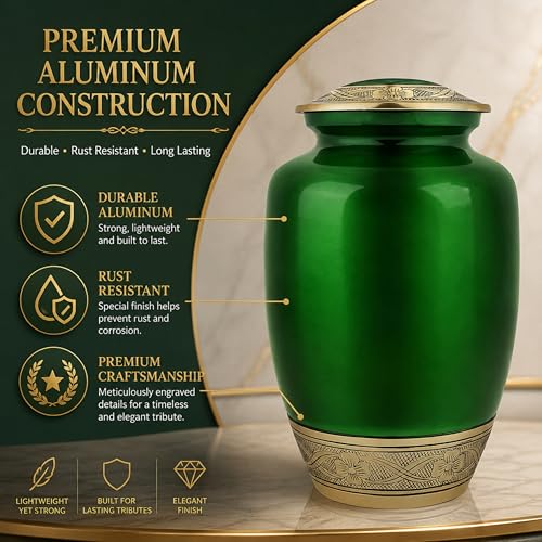CLEENTABLE Large Cremation Urn for Human Ashes, Green Gold, 200 lb - color: Green, size: Pearl Crackle - 7x11"