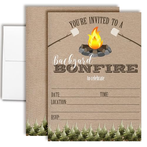 Backyard Bonfire Party Invitations, 20 5x7 Fill In Cards with Twenty White Envelopes by AmandaCreation - style: Backyard Bonfire