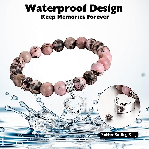 XIUDA Heart Cremation Memorial Urn Bracelet 316L Stainless Steel Keepsake Jewelry Urn Bracelet for Ashes for Women-With Me Always - style: Rhodochrosite