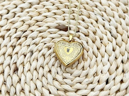 GOKING Love Heart Memory Locket Necklace Holds Pictures for Women - color: Letter W