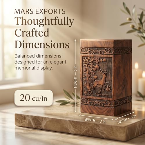 Wooden Cremation Urns Box for Human Ashes, Memorial Keepsake Boxes for Adults, Male/Female,Child, Pets Dog Cat Wood Burial Funeral Container (Deer) Urn, Capacity (Small) - size: Small