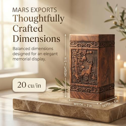 Wooden Cremation Urns Box for Human Ashes, Memorial Keepsake Boxes for Adults, Male/Female,Child, Pets Dog Cat Wood Burial Funeral Container (Deer) Urn, Capacity (Small) - size: Small