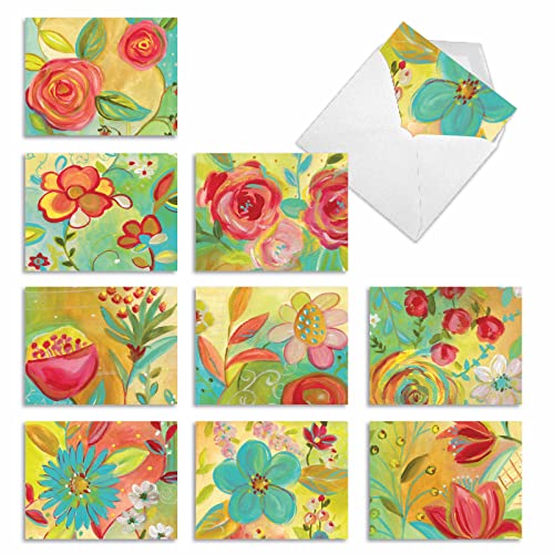 The Best Card Company - 10 Assorted Flower Cards Blank for Women (4 x 5.12 Inch) - All Occasion Floral Greetings Boxed - Summer Flowers M3741OCB-B1x10 - style: Summer Flowers