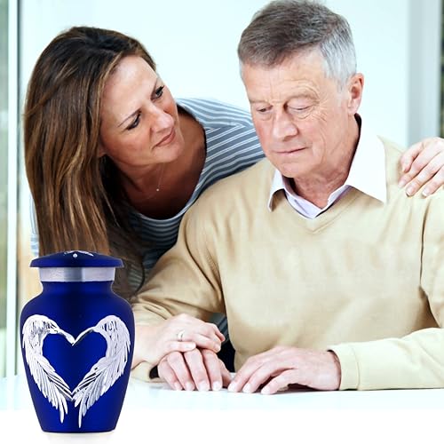 Angel Wings Blue Small Urns for Ashes - Mini Urns for Ashes - Tiny Keepsake Urns for Human Ashes - Capacity 3 Teaspoon - Height 3 Inches Bag. - color: Blue