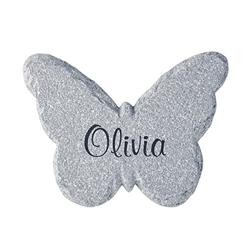 Let's Make Memories Personalized Garden Décor - Custom Garden Stone - Indoor/Outdoor - for Mom or Grandma - for Her - Engraved - Butterfly Cutout - Durable Resin - Large Round Stone - style: Any Message - Small Butterfly