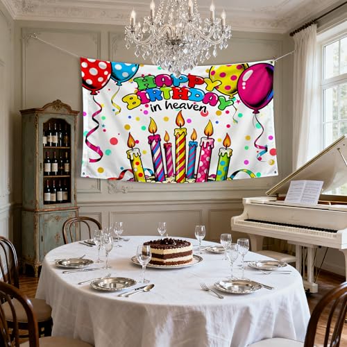 Happy Birthday in Heaven Backdrop Funeral Remembrance Party Decorations Condolence Memorial Background Banner for Church Cemetery