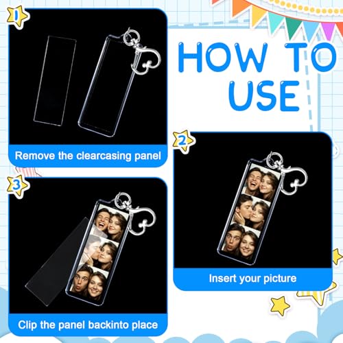 MTLEE 12 Pcs Mini Photo Strip Keychain Frame 1x3 Inch Acrylic Photo Booth Keychain Double Sided Keyring Blank DIY Custom Gift - style: Heart Clasp