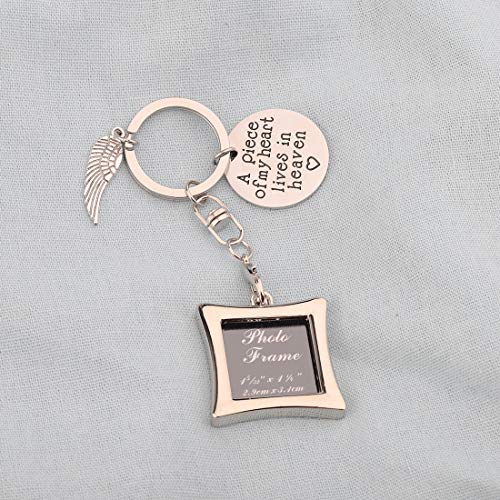 POTIY Sympathy Gift Memorial Keychain with Photo Frame Those We Love Don't Go Away Remembrance Gift for Loss of a Loved One - style: A Piece of My Heart Lives in Heaven Photo Frame