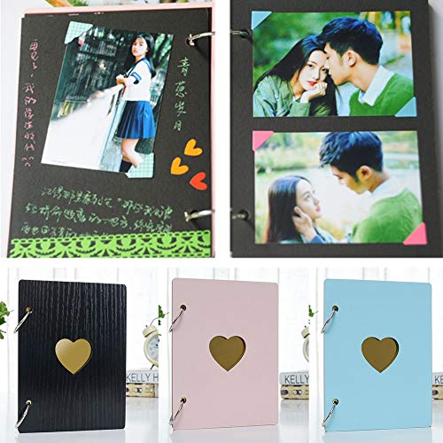 Scrapbook Album, Scrapbook Wooden Photo Album Guest Book DIY Memories Book with 30 Black Pages Present for Christmas Valentines Anniversary Mother's Day Birthday Gift