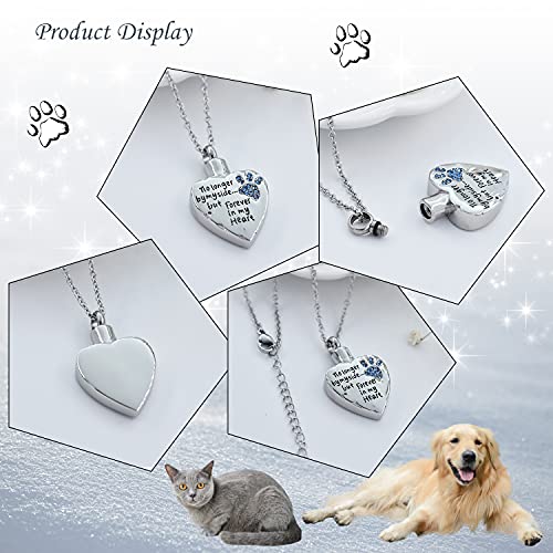 Fashion Pet Cremation Jewelry Stainess Steel Heart Keepsake Ashes Necklace Dog Cat Paw Memorial Urn Pendant - color: Blue