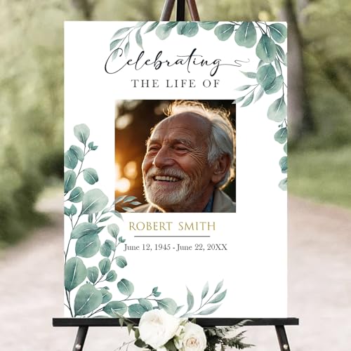 Personalized Funeral Welcome Sign – Celebration of Life Sign with Photo, Custom Memorial Sign with Floral Frame, Minimalist Memory Board for Funeral Décor (Design 3). - color: Design 3