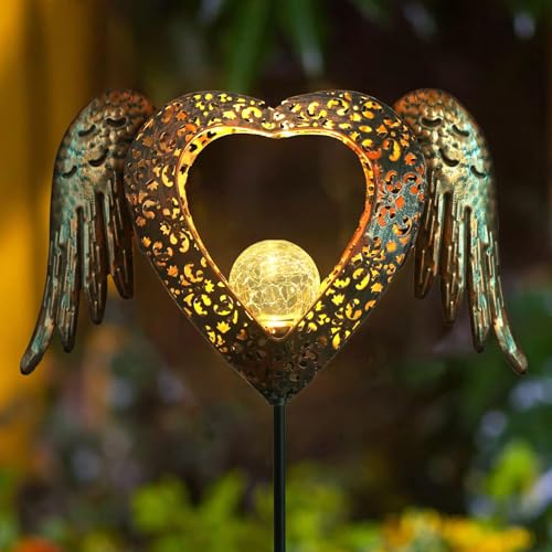 LEDs Solar Heart Stake Lights for Garden Metal Warm White, Memorial Gift - Perfect as Remembrance & Sympathy Gifts (Heart-Bronze) - style: Heart