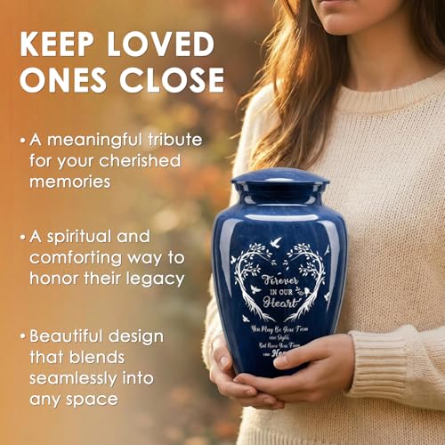 Emvency Urn for Ashes, Metal Alloy, 10" H x 6" W, Tree Heart - color: Marble