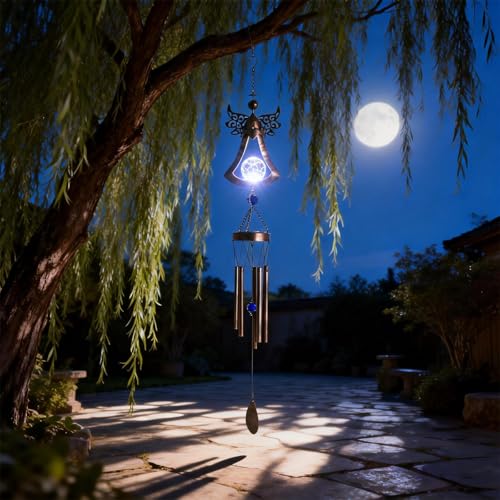 Taman Solar Wind Chime for Outside, Metal Angel Windchimes with LED Light - size: 42"