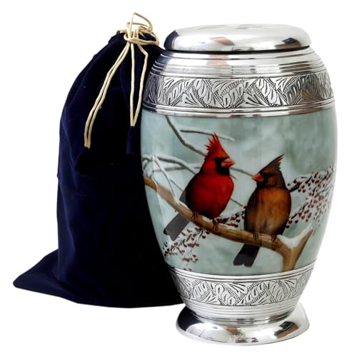 hlc Beautiful Cardinal Couple Bird Cremation Large Urn for Human Ashes - Handcrafted - Affordable Urn for Ashes (Adult (200 lbs), Urn), 10.5'' H x 6'' W x 6'' L (CFDS0012266) - size: Large
