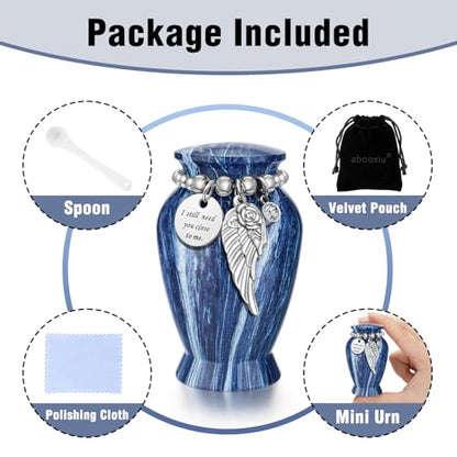 Abooxiu Small Urns for Human Ashes Keepsake 2.85 Inches Mini Urns for Ashes Memorial Small Cremation Urn Ash Keepsake Urns Mini Funeral Burial Decorative Urn for Adult Males Females Pets, Tide Blue