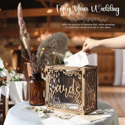 OurWarm Wedding Card Boxes for Reception, Wooden Gift Card Box for Wedding | Acrylic Clear Window, Rustic Design, Easy Assembly, Money Gift Card Box for Wedding, Graduation, Birthday & Baby Shower