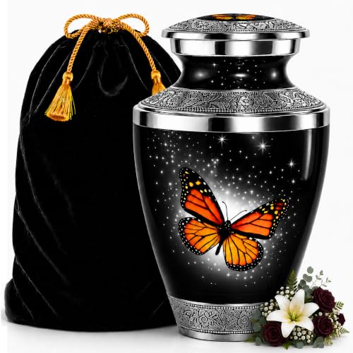 Monarch Butterfly Urn for Human Ashes Adult Female or Male – Large Cremation Urn for Men & Women, A Symbol of Hope, Transformation and Remembrance (Large) - color: Black, size: Large Adult
