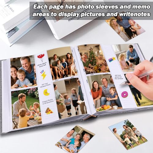 Photo Album 4x6 Vertical 600 Photos with Writing Space, Grey - color: Grey