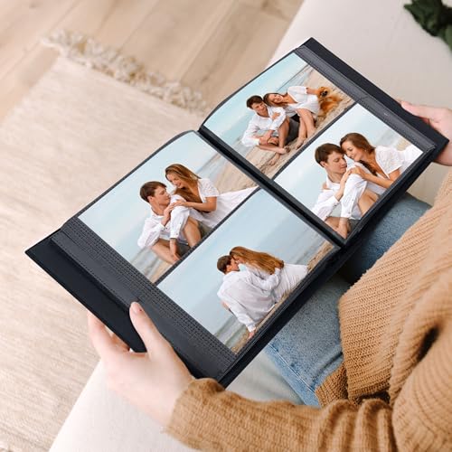 4x6 Slip In Photo Album Holds 200 Pockets Cloth Cover Black | DIY cover window, Acid free pages, PVC free pockets, Family Travel Wedding, Gift ready - color: Black, size: 200 Pockets