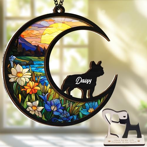 6'' English Bulldog Memorial Suncatcher, Personalized Name, Pet Ornament Window Car Hanging, Sympathy Gift for Loss of Pet, Passed Away Remembrance Gift for Dog Lovers 17-SS1 - color: English Bulldog