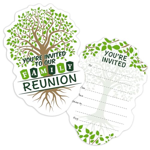 Greeting Card - 15 Sheets Family Tree Reunion Invitations, Double Sided, Birthday Party Supplies with 15 Envelopes - style: Family Tree 02
