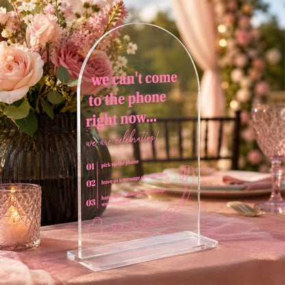 Arch Acrylic Audio Guest Book Sign, We Can't Come to the Phone Right Now Leave a Message Sign, Interactive Phone Guestbook Signage, Modern Wedding Bridal Shower Party Decor Supplies-5x7 Inch - color: Audio Guest Book Sign