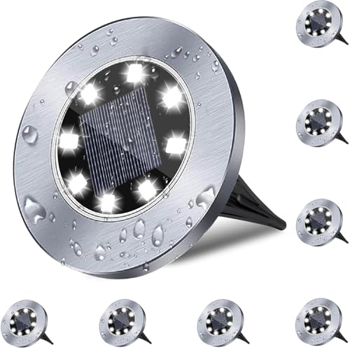 4.6 Inch Diameter Solar Ground Lights, Waterproof Solar Garden Lights, Outdoor Garden Waterproof Bright in-Ground Light, Landscape Lighting for Pathway,Yard,Lawn,Patio,Walkway (8 Pack White Light) - color: White Light, size: 8 Pack